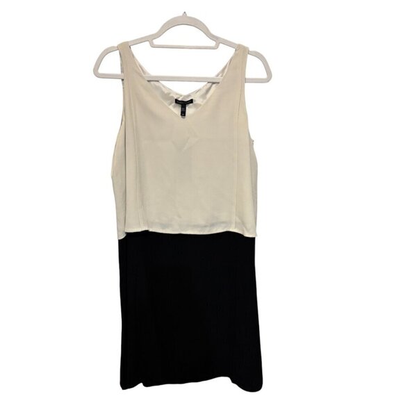 Eileen Fisher Silk Two Tone V Neck Sleeveless Shift Dress Bone Black - Picture 2 of 10